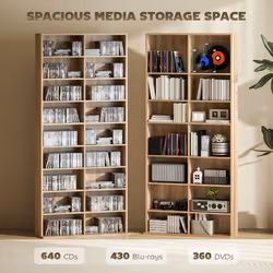 HOMCOM 640 CD Storage Unit 360 DVD Storage Tower w/ 18 Compartments Natural