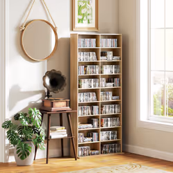 HOMCOM 640 CD Storage Unit 360 DVD Storage Tower w/ 18 Compartments Natural - Additional view 8