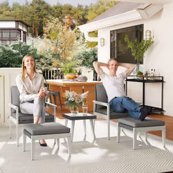 Outsunny 5 Pieces Rattan Patio set with Acacia Wood Top Coffee Table
