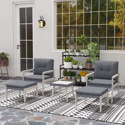 Outsunny 5 Pieces Rattan Patio set with Acacia Wood Top Coffee Table - Additional view 8