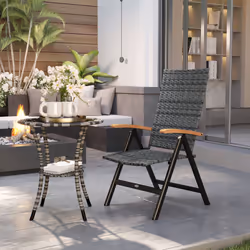 Outsunny Outdoor Folding Rattan Chair, Dining Chair, Mixed-grey