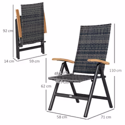 Outsunny Outdoor Folding Rattan Chair, Dining Chair, Mixed-grey