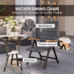 Outsunny Outdoor Folding Rattan Chair, Dining Chair, Mixed-grey