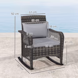 Outsunny Rattan Garden Rocking Chair w/ Seat and Back Cushions - Grey