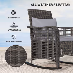 Outsunny Rattan Garden Rocking Chair w/ Seat and Back Cushions - Grey