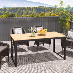 Outsunny Garden Table for 6 People with Slatted Table Top, Metal Frame, Teak - Additional view 6