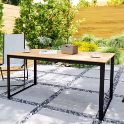 Outsunny Garden Table for 6 People with Slatted Table Top, Metal Frame, Teak - Additional view 8