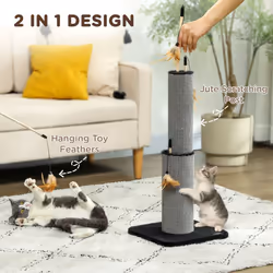 PawHut 78cm Tall Cat Scratching Post with 3 Toy Feathers, Black