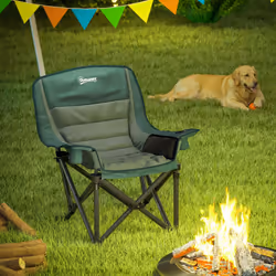 Outsunny Camping Chair for Adults, Padded Folding Chair, Olive Green