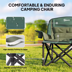 Outsunny Camping Chair for Adults, Padded Folding Chair, Olive Green