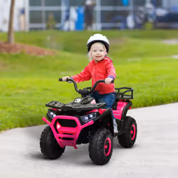 AIYAPLAY 12V Kids Quad Bike w/ 4 Suspension Wheels, for 3-5 Years, Pink