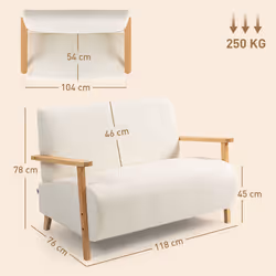 HOMCOM 2 Seater Sofa, Fabric Modern Loveseat for Living Room, Cream