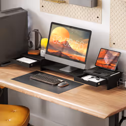 HOMCOM Dual Monitor Stand Riser with Adjustable Length and Angle, Black