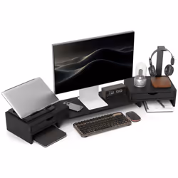HOMCOM Dual Monitor Stand Riser with Adjustable Length and Angle, Black - Additional view 8