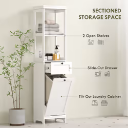 HOMCOM Slim Bathroom Storage Unit with Tilt-Out Laundry Cabinet Drawer White