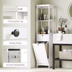 HOMCOM Slim Bathroom Storage Unit with Tilt-Out Laundry Cabinet Drawer White - Additional view 6