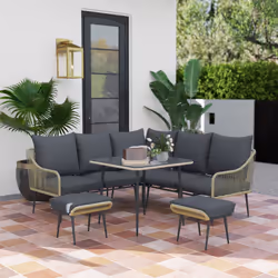 Outsunny 6 Piece Garden Furniture Set Garden Sofa with Cushions, Light Grey