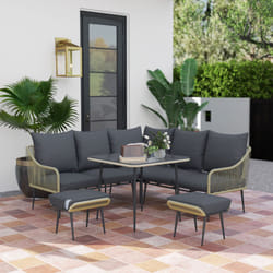 Outsunny 6 Piece Garden Furniture Set Garden Sofa with Cushions, Light Grey