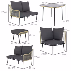 Outsunny 6 Piece Garden Furniture Set Garden Sofa with Cushions, Light Grey