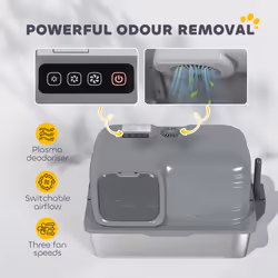 PawHut 65L XL Stainless Steel Litter Tray with Plasma Deodoriser System