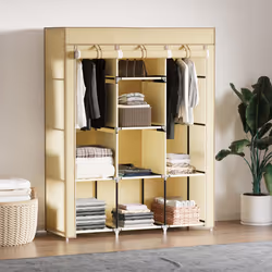 HOMCOM Fabric Portable Wardrobe with 8 Shelves 2 Hanging Rails - Yellow
