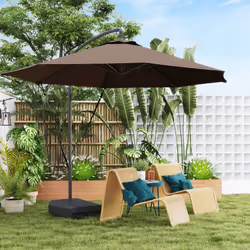 Outsunny Garden Cantilever Parasol with Cover Weighted Base Wind Strap Brown