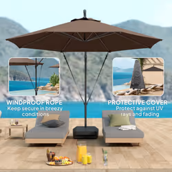 Outsunny Garden Cantilever Parasol with Cover Weighted Base Wind Strap Brown