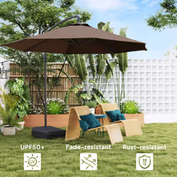 Outsunny Garden Cantilever Parasol with Cover Weighted Base Wind Strap Brown - Additional view 8