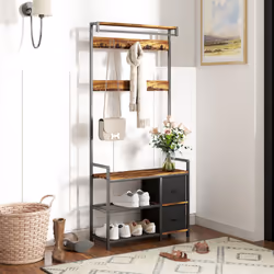 HOMCOM Coat Rack with Drawer, 4-in-1 Hall Tree with Coat Stand, Rustic Brown