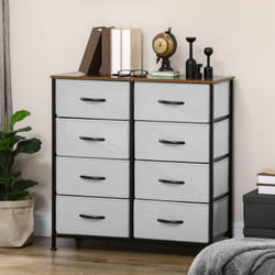 HOMCOM 8 Drawer Fabric Chest of Drawers w/ Wooden Top for Hallway - Grey