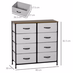 HOMCOM 8 Drawer Fabric Chest of Drawers w/ Wooden Top for Hallway - Grey