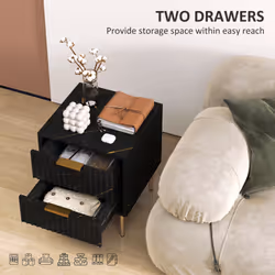 HOMCOM Bedside Table Bedside Cabinet with 2 Drawers for Bedroom, Black - Additional view 4