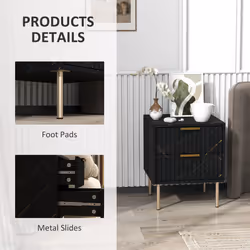 HOMCOM Bedside Table Bedside Cabinet with 2 Drawers for Bedroom, Black - Additional view 6
