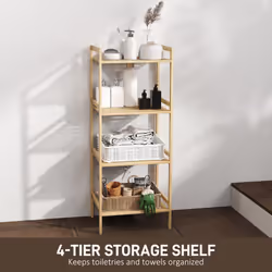 HOMCOM 4-Tier Bamboo Bathroom Storage Shelf with Adjustable Rack, Natural