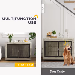 PawHut Dog Crate Furniture on Wheels, for Large Dogs, 100 x 60 x 73.5cm