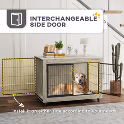 PawHut Dog Crate Furniture on Wheels, for Large Dogs, 100 x 60 x 73.5cm