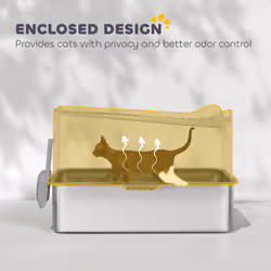 PawHut Stainless Steel Cat Litter Box, Enclosed Metal Litter Tray, Dark Grey