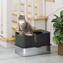 PawHut Stainless Steel Cat Litter Box, Enclosed Metal Litter Tray, Dark Grey - Additional view 6