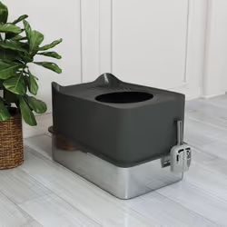 PawHut Stainless Steel Cat Litter Box, Enclosed Metal Litter Tray, Dark Grey - Additional view 7