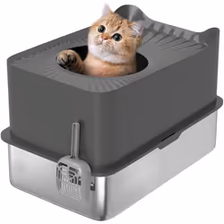 PawHut Stainless Steel Cat Litter Box, Enclosed Metal Litter Tray, Dark Grey - Additional view 8