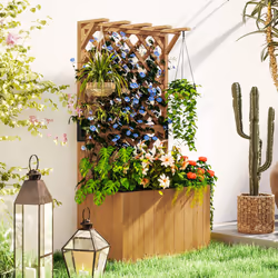 Outsunny Wooden Planter with Trellis and Drainage Holes, Natural