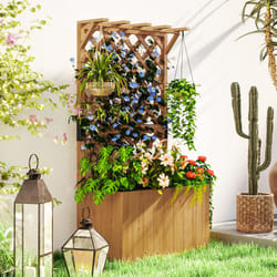 Outsunny Wooden Planter with Trellis and Drainage Holes, Natural