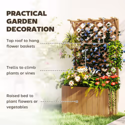 Outsunny Wooden Planter with Trellis and Drainage Holes, Natural