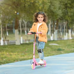 AIYAPLAY Scooter for Kids, Folding Kick Scooter w/ Adjustable Handle, Pink