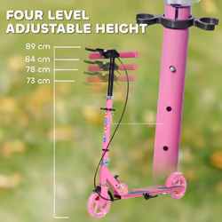 AIYAPLAY Scooter for Kids, Folding Kick Scooter w/ Adjustable Handle, Pink
