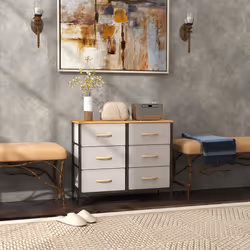 HOMCOM 6 Drawer Fabric Chest of Drawers w/ Wooden Top for Hallway - Cream