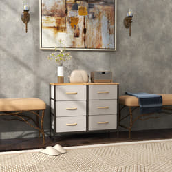 HOMCOM 6 Drawer Fabric Chest of Drawers w/ Wooden Top for Hallway - Cream