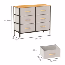 HOMCOM 6 Drawer Fabric Chest of Drawers w/ Wooden Top for Hallway - Cream