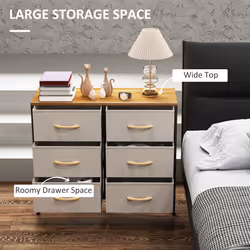 HOMCOM 6 Drawer Fabric Chest of Drawers w/ Wooden Top for Hallway - Cream