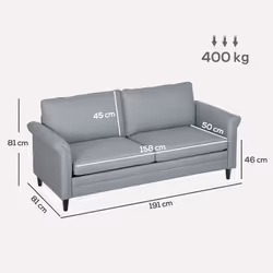 HOMCOM Modern 3 Seater Sofa for Living Room, Fabric Couch Settee - Grey